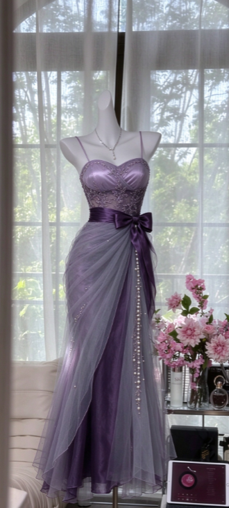 Glam Purple Prom Dress Sheath Tulle Long Evening Dress ED11245