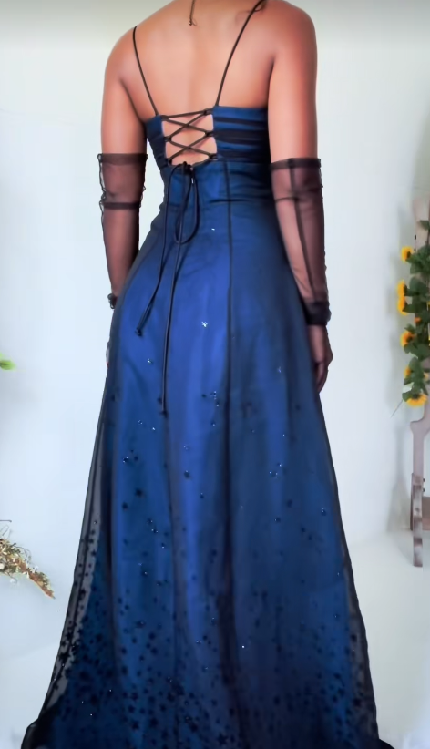 Glam Navy Blue Prom Dress A-Line Tulle Long Evening Dress ED11246