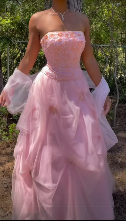Glam Pink Prom Dress A-Line Tulle Long Evening Dress ED11249