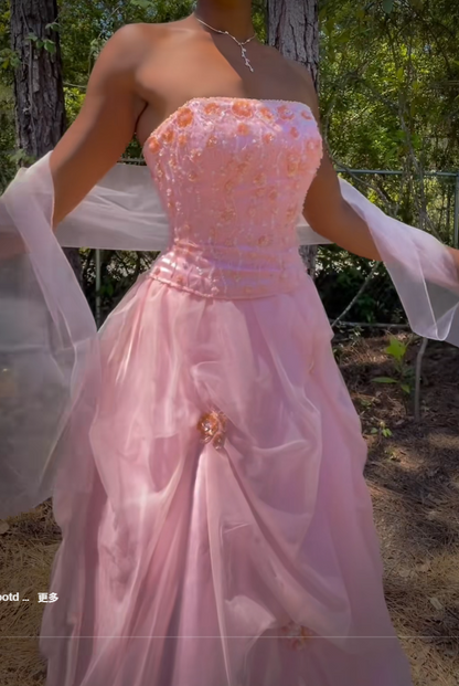Glam Pink Prom Dress A-Line Tulle Long Evening Dress ED11249