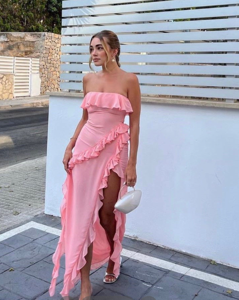 Glam Pink Prom Dress Sheath Chiffon Long Evening Dress ED11250