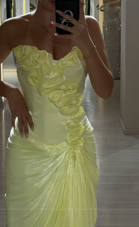 Glam Yellow Prom Dress Sheath Chiffon Long Evening Dress ED11251