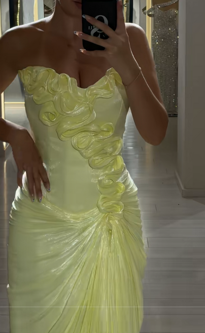Glam Yellow Prom Dress Sheath Chiffon Long Evening Dress ED11251