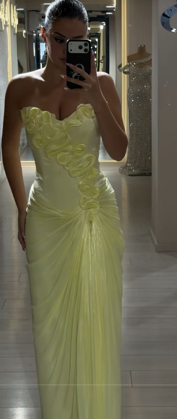 Glam Yellow Prom Dress Sheath Chiffon Long Evening Dress ED11251