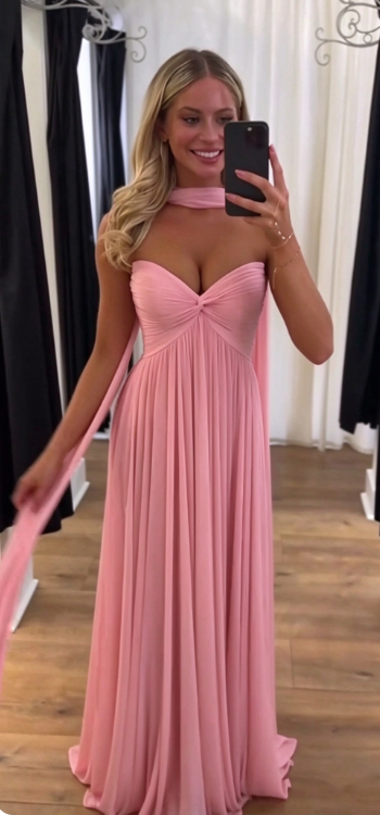 Glam Pink Prom Dress Sheath Chiffon Long Evening Dress ED11254