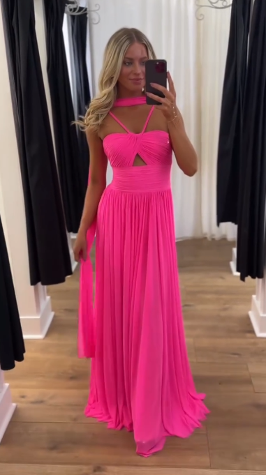 Glam Hot Pink Prom Dress Sheath Chiffon Long Evening Dress ED11256