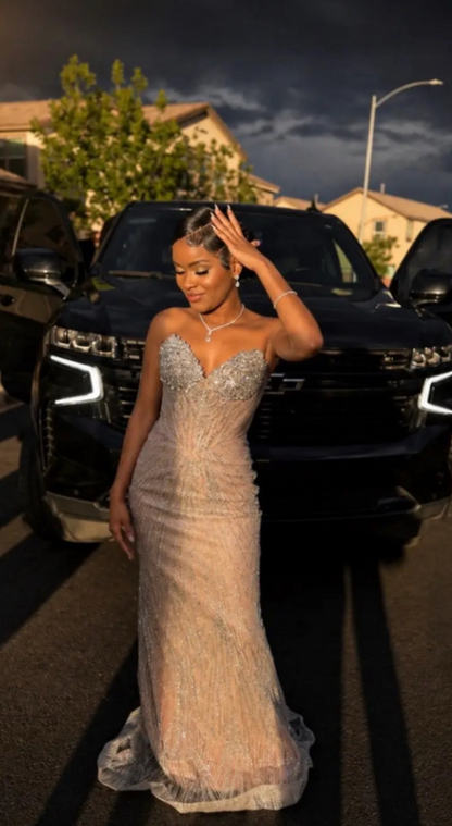 Glam Pink Prom Dress Sheath Beaded Long Evening Dress ED11258