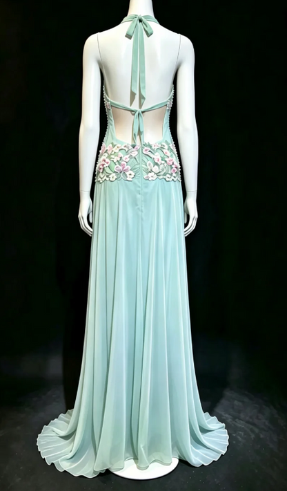 Glam Tiffany Blue Prom Dress Sheath Chiffon Long Evening Dress ED11261