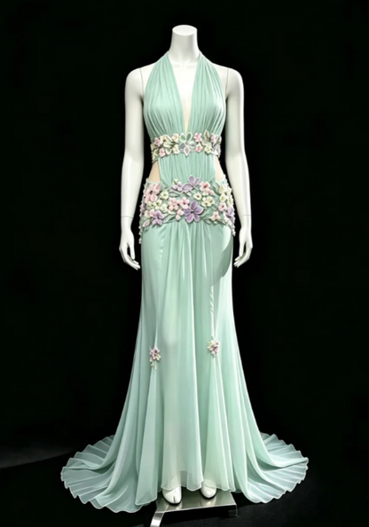 Glam Tiffany Blue Prom Dress Sheath Chiffon Long Evening Dress ED11261