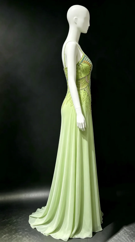 Glam Green Beaded Prom Dress Sheath Chiffon Long Evening Dress ED11262