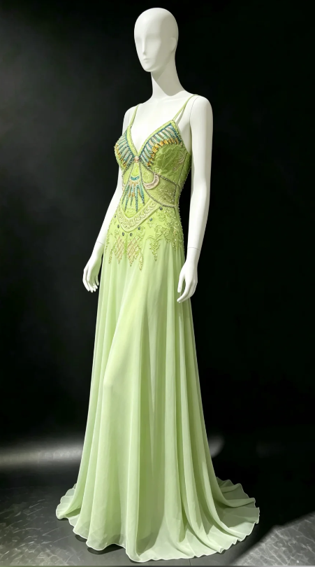 Glam Green Beaded Prom Dress Sheath Chiffon Long Evening Dress ED11262