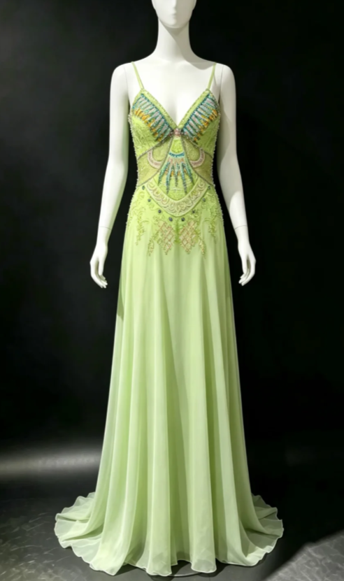 Glam Green Beaded Prom Dress Sheath Chiffon Long Evening Dress ED11262