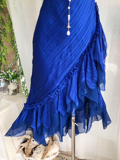 Glam Blue Prom Dress Sheath Chiffon Long Evening DressED11265