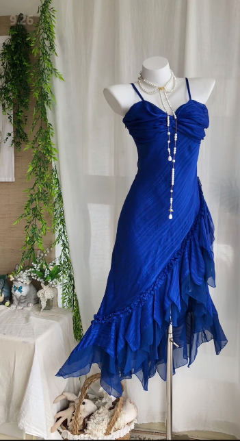 Glam Blue Prom Dress Sheath Chiffon Long Evening DressED11265