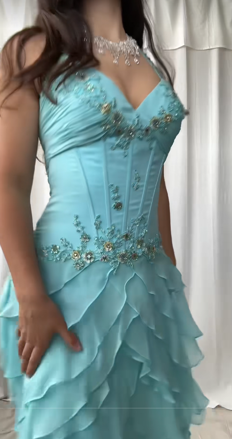 Glam Tiffany Blue Prom Dress Sheath Chiffon Long Evening Dress ED11266