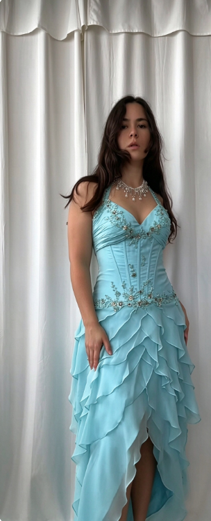 Glam Tiffany Blue Prom Dress Sheath Chiffon Long Evening Dress ED11266