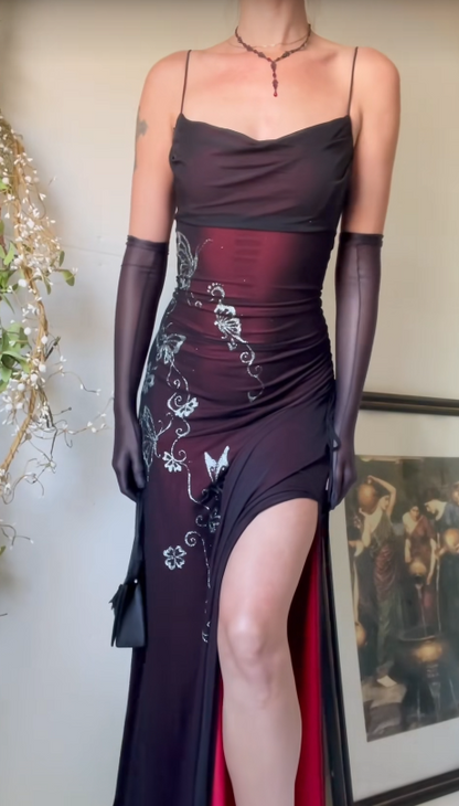 Glam Red Prom Dress Sheath Chiffon Long Evening Dress ED11267
