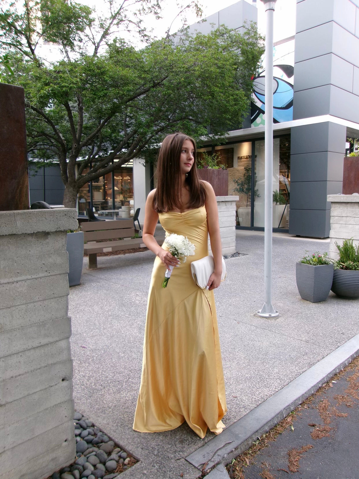 Glam Yellow Prom Dress Sheath Satin Long Evening Dress ED11268