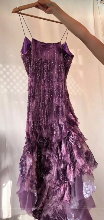 Glam Purple Prom Dress Sheath Chiffon Beaded Long Evening Dress  ED11276