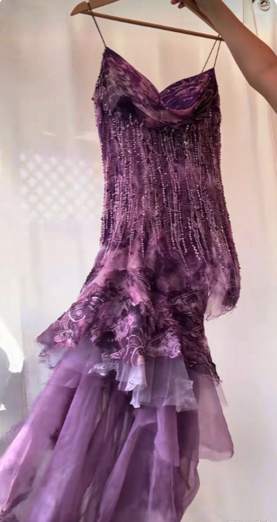 Glam Purple Prom Dress Sheath Chiffon Beaded Long Evening Dress  ED11276