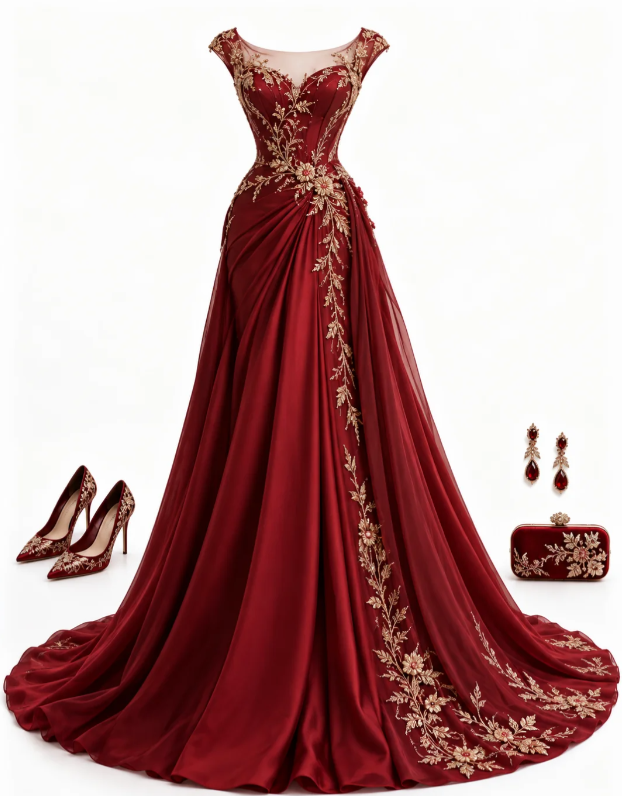 Glam Burgundy Prom Dress Sheath Satin Long Evening Dress ED11280