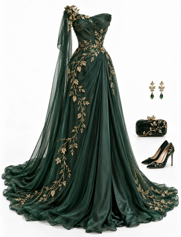 Glam Dark Green Prom Dress A-Line Chiffon Long Evening Dress ED11287