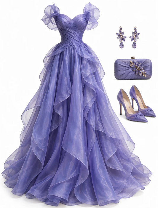Chic Purple Prom Dress A-Line Tulle Long Evening Dress ED11293