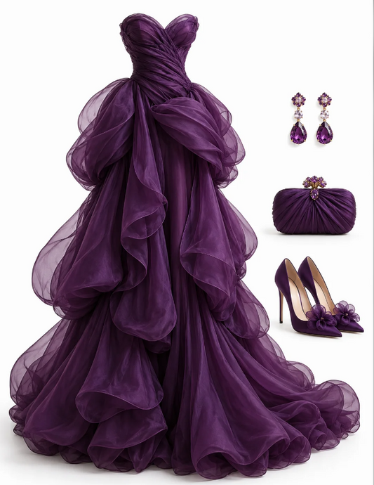 Chic Dark Purple Prom Dress A-Line Tulle Long Evening Dress ED11294