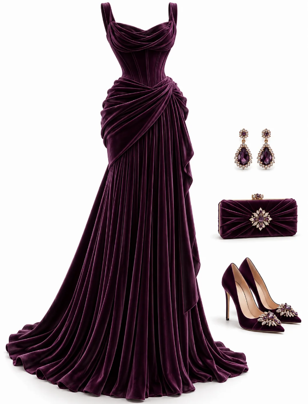 Chic Purple Prom Dress Sheath Velvet Long Evening Dress ED11299