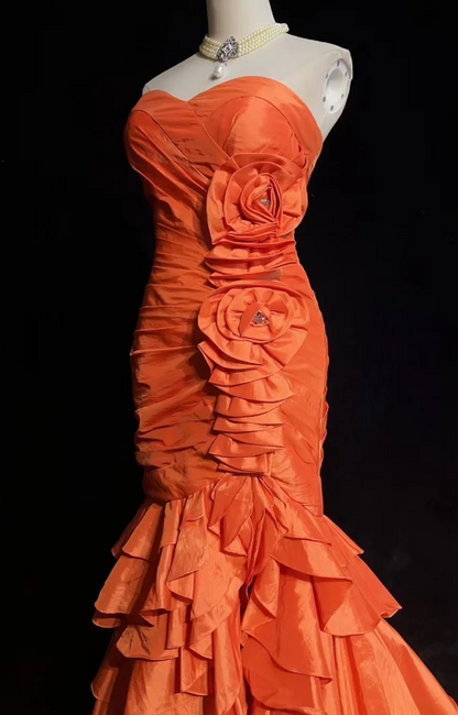 Chic Orange Prom Dress Sheath Satin Long Evening Dress ED11302