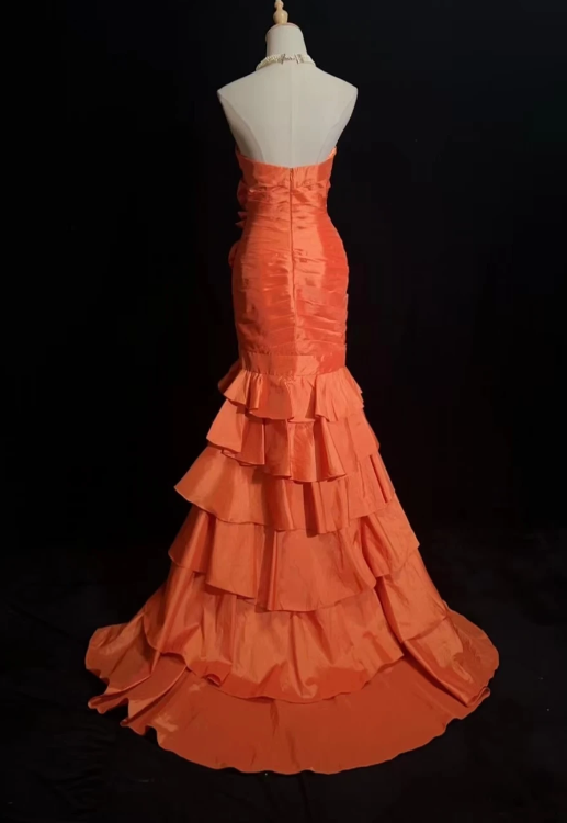 Chic Orange Prom Dress Sheath Satin Long Evening Dress ED11302