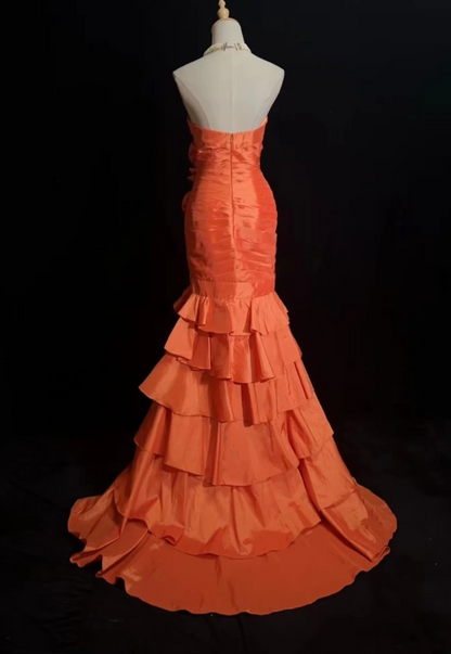 Chic Orange Prom Dress Sheath Satin Long Evening Dress ED11302