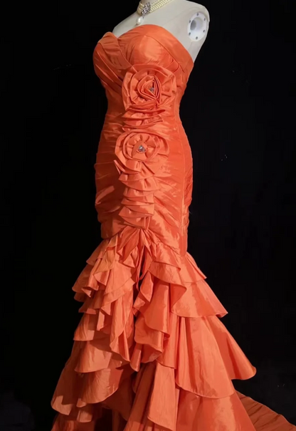 Chic Orange Prom Dress Sheath Satin Long Evening Dress ED11302