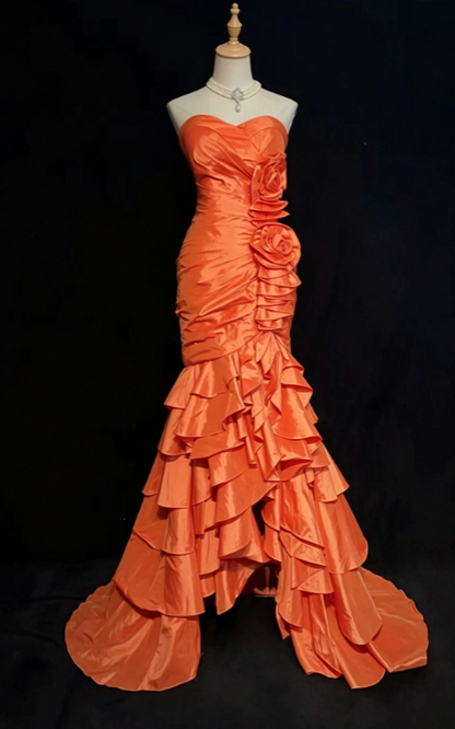 Chic Orange Prom Dress Sheath Satin Long Evening Dress ED11302
