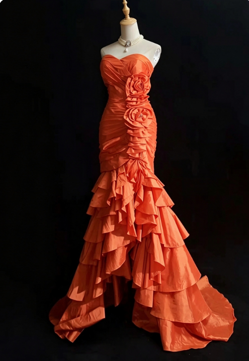 Chic Orange Prom Dress Sheath Satin Long Evening Dress ED11302
