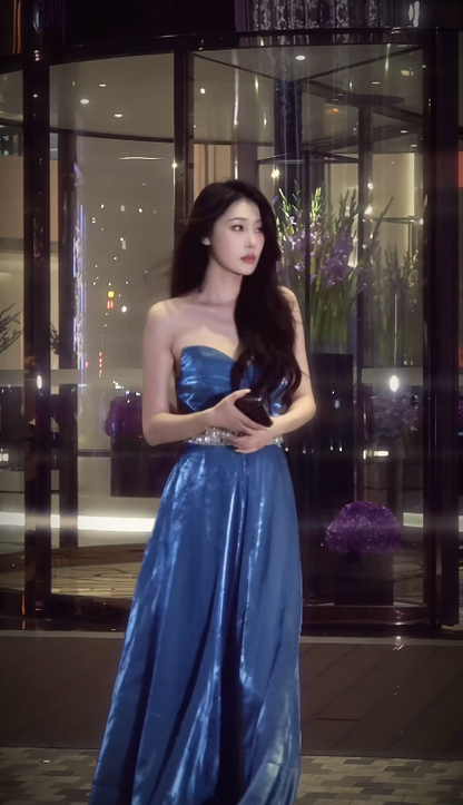 Chic Blue Prom Dress Sheath Chiffon Long Evening Dress ED11303
