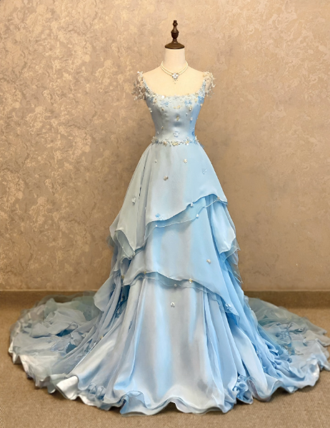 Chic Pale Blue Prom Dress A-Line Chiffon Long Evening Dress ED11308