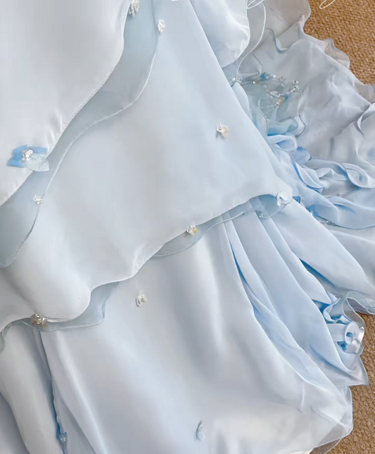 Chic Pale Blue Prom Dress A-Line Chiffon Long Evening Dress ED11308