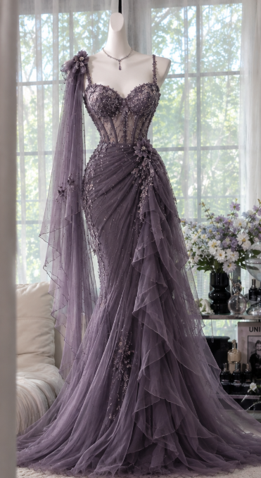 Vintage Dark Purple Prom Dress Sheath Chiffon Long Evening Dress ED11310