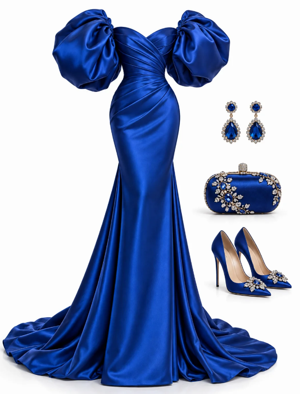 Vintage Navy Blue Prom Dress Sheath Chiffon Evening Dress ED11319