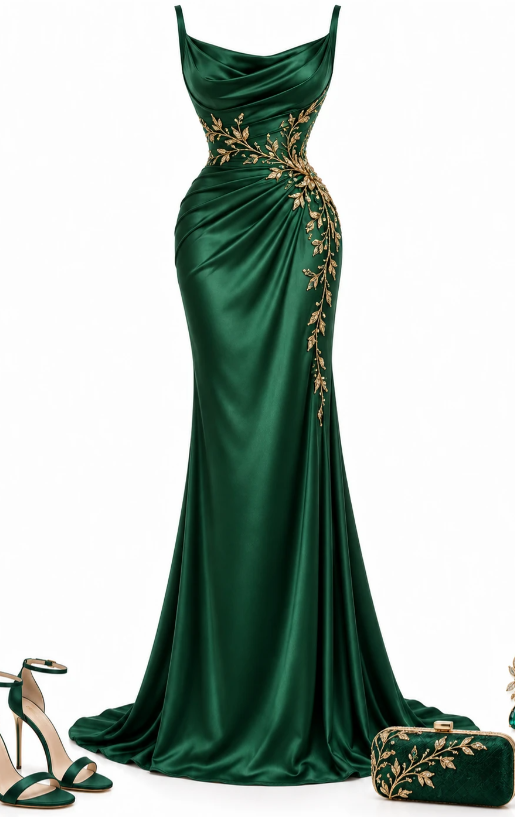 Vintage Dark Green Prom Dress Sheath Satin Evening Dress ED11322