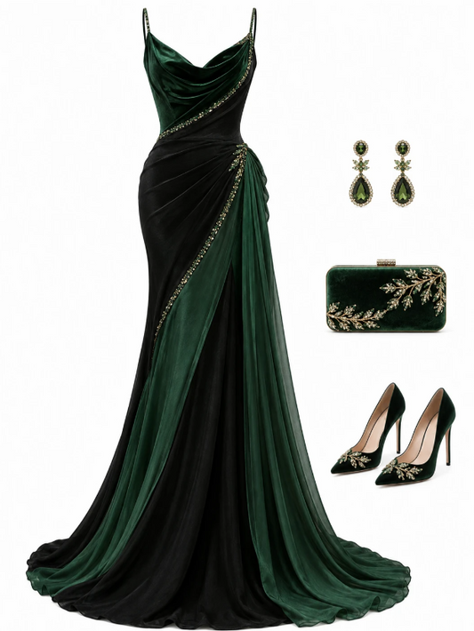 Chic Dark Green Prom Dress Sheath Chiffon Evening Dress ED11323