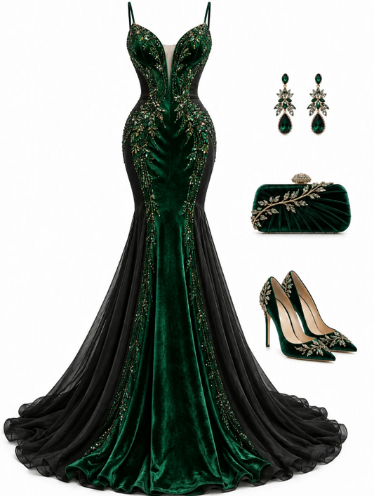 Chic Dark Green Prom Dress Mermaid Chiffon Evening Dress ED11325