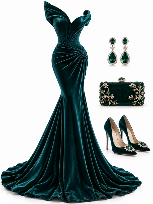 Chic Teal Prom Dress Mermaid Velvet Evening Dress ED11326