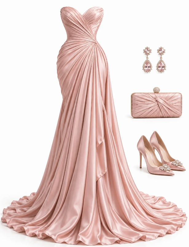 Chic Pink Prom Dress Long Sheath Satin Evening Dress ED11330