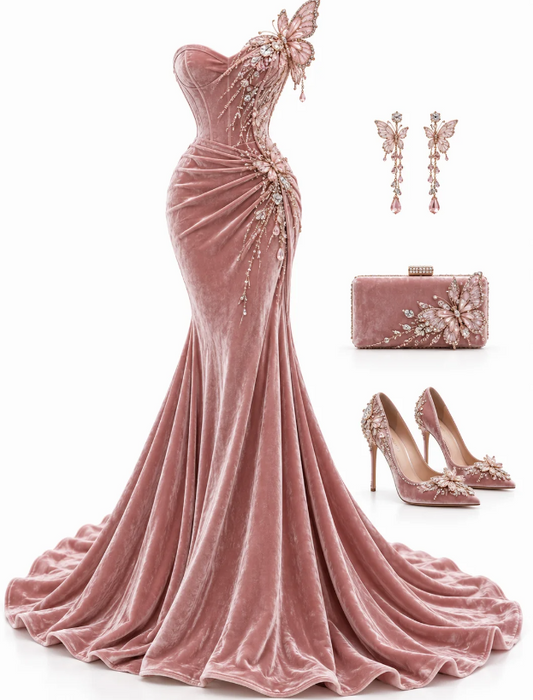 Chic Pink Prom Dress Long Mermaid Velvet Evening Dress ED11332