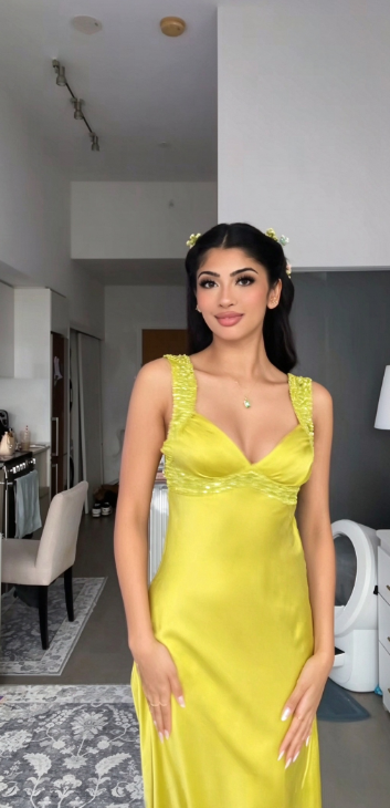 Chic Yellow Prom Dress Long Sheath Satin Evening Dress ED11338