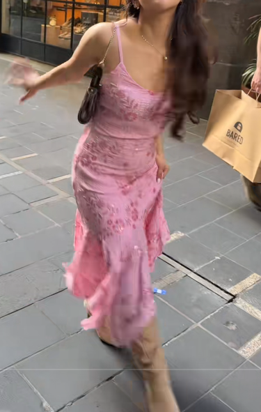 Chic Pink Prom Dress Long Sheath Chiffon Evening Dress ED11339