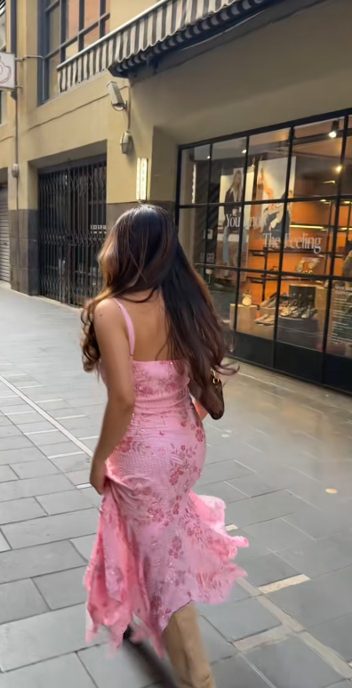 Chic Pink Prom Dress Long Sheath Chiffon Evening Dress ED11339