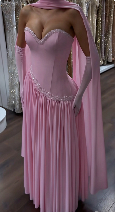 Chic Pink Prom Dress Long Sheath Chiffon Evening Dress ED11340